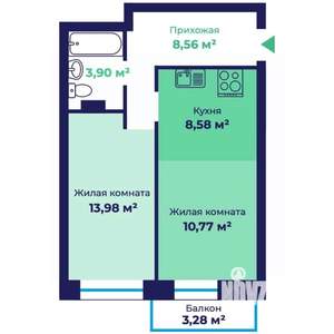 1-к квартира, строящийся дом, 47м2, 13/17 этаж