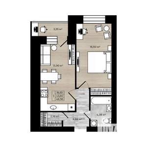 1-к квартира, вторичка, 47м2, 3/9 этаж