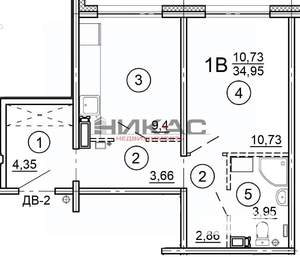 1-к квартира, вторичка, 35м2, 3/8 этаж