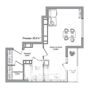 1-к квартира, строящийся дом, 38м2, 7/14 этаж