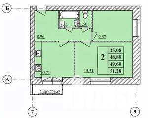 2-к квартира, строящийся дом, 51м2, 1/3 этаж