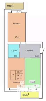 2-к квартира, строящийся дом, 67м2, 1/12 этаж