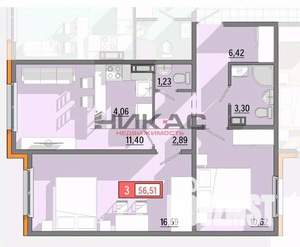 2-к квартира, вторичка, 57м2, 6/8 этаж