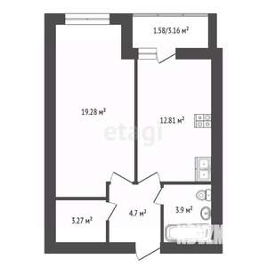 1-к квартира, строящийся дом, 46м2, 3/17 этаж