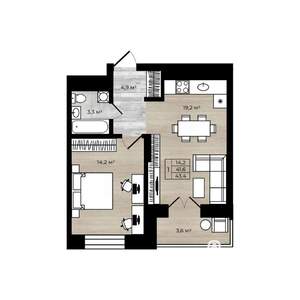 1-к квартира, вторичка, 43м2, 2/12 этаж