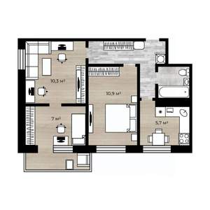 2-к квартира, вторичка, 43м2, 3/5 этаж