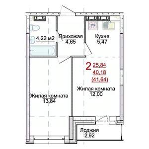 2-к квартира, вторичка, 42м2, 1/17 этаж
