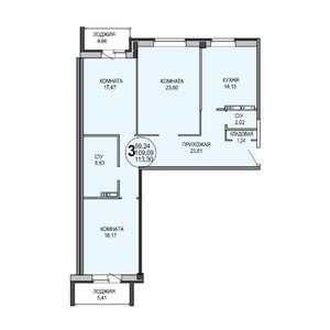 3-к квартира, строящийся дом, 113м2, 3/8 этаж