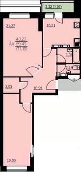 2-к квартира, строящийся дом, 71м2, 3/24 этаж