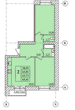 2-к квартира, вторичка, 65м2, 2/3 этаж