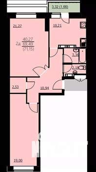 2-к квартира, вторичка, 71м2, 4/24 этаж
