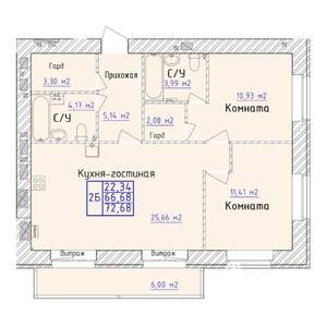 2-к квартира, вторичка, 73м2, 1/9 этаж