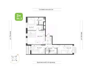 3-к квартира, вторичка, 86м2, 9/18 этаж