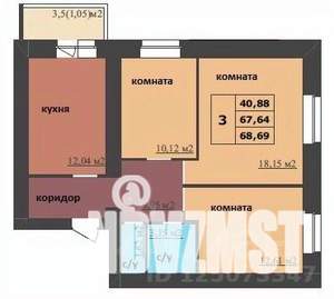 3-к квартира, строящийся дом, 69м2, 9/16 этаж