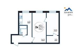 2-к квартира, вторичка, 45м2, 1/5 этаж