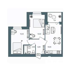 2-к квартира, строящийся дом, 61м2, 2/16 этаж