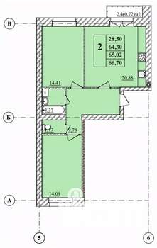 2-к квартира, строящийся дом, 67м2, 1/3 этаж