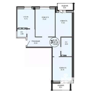 3-к квартира, строящийся дом, 113м2, 2/8 этаж