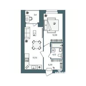 1-к квартира, строящийся дом, 43м2, 2/16 этаж