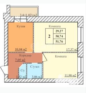 2-к квартира, вторичка, 51м2, 3/5 этаж