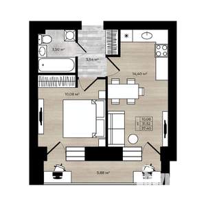 1-к квартира, вторичка, 37м2, 9/9 этаж