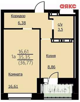 1-к квартира, вторичка, 37м2, 13/14 этаж