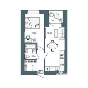 1-к квартира, строящийся дом, 44м2, 4/16 этаж