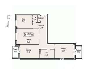 3-к квартира, вторичка, 122м2, 2/7 этаж