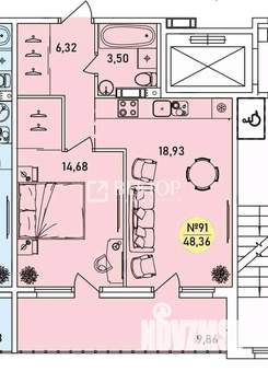1-к квартира, вторичка, 48м2, 7/9 этаж