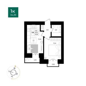 1-к квартира, вторичка, 34м2, 9/9 этаж