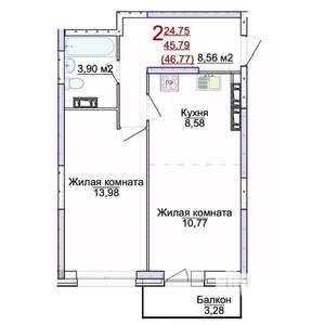 2-к квартира, строящийся дом, 47м2, 12/17 этаж