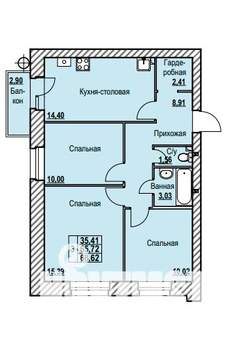 3-к квартира, строящийся дом, 69м2, 2/9 этаж