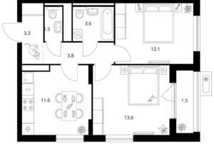 2-к квартира, вторичка, 51м2, 3/17 этаж
