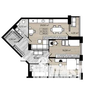 2-к квартира, строящийся дом, 98м2, 2/8 этаж