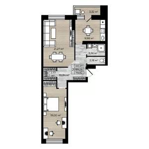 2-к квартира, вторичка, 71м2, 13/14 этаж