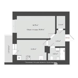 1-к квартира, сданный дом, 43м2, 5/20 этаж