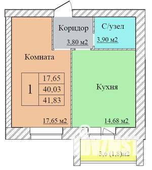 1-к квартира, строящийся дом, 42м2, 4/8 этаж