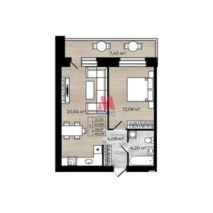 1-к квартира, вторичка, 44м2, 8/8 этаж