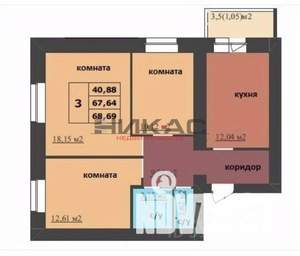 3-к квартира, вторичка, 69м2, 7/16 этаж