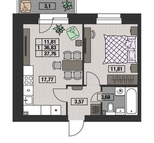 1-к квартира, вторичка, 38м2, 5/8 этаж