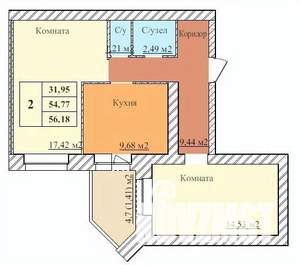 2-к квартира, строящийся дом, 56м2, 5/5 этаж