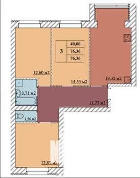 3-к квартира, вторичка, 76м2, 8/10 этаж