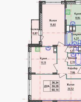 2-к квартира, вторичка, 60м2, 4/10 этаж