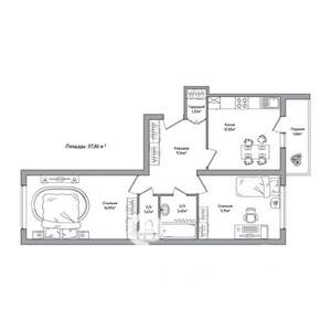2-к квартира, строящийся дом, 58м2, 1/14 этаж