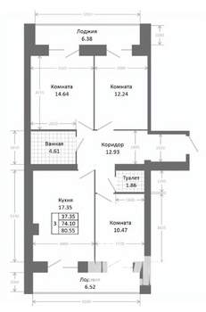 3-к квартира, вторичка, 81м2, 4/9 этаж