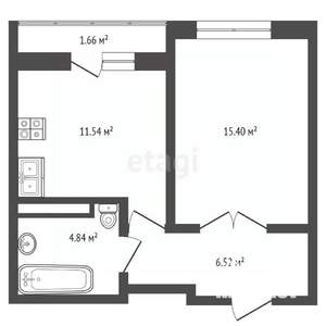 1-к квартира, вторичка, 40м2, 2/2 этаж
