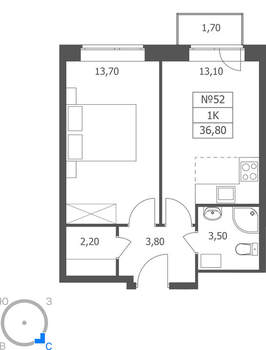 1-к квартира, вторичка, 37м2, 5/11 этаж