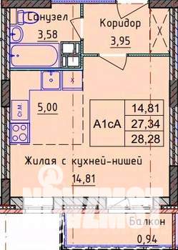 1-к квартира, вторичка, 28м2, 3/9 этаж