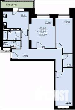 3-к квартира, вторичка, 89м2, 24/24 этаж
