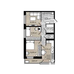3-к квартира, вторичка, 69м2, 9/18 этаж